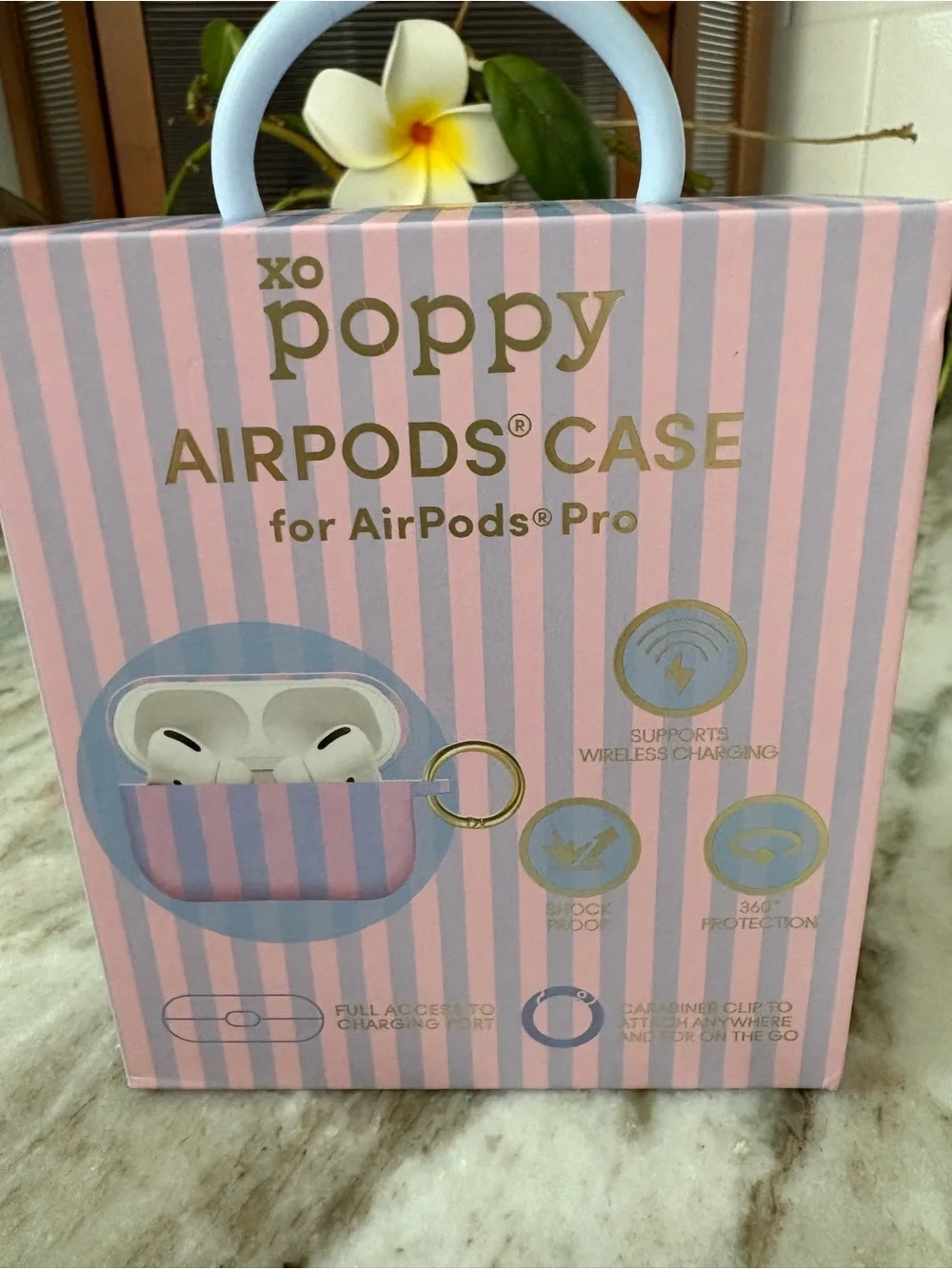 🍭 XO Poppy Cotton Candy Striped AirPods Pro Case - Pink & Blue NWT